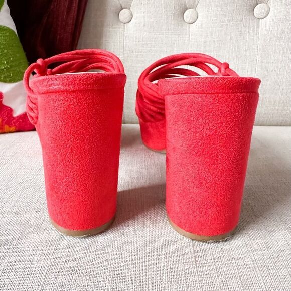 Charles by Charles David Red Strappy Mules Platform Block Heel Size 8 - Picture 9 of 12